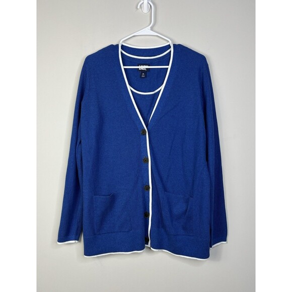 Lands' End Women's Fine Gauge Cotton Cardigan & Tank Sweater Set Medium - Picture 3 of 14
